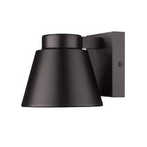 Asher 5.5 in. 1-Light Oil Rubbed Bronze Outdoor Hardwired LED Integrated Coach Wall Sconce with Sandblast Glass Shade