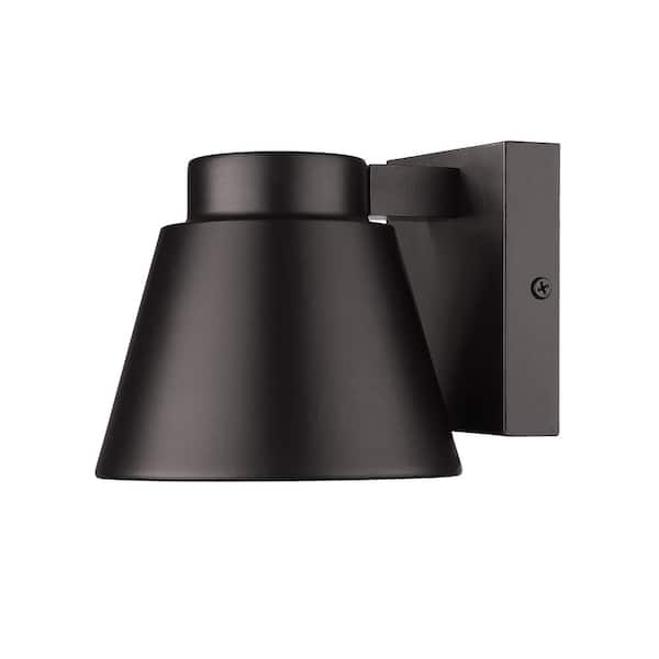 Unbranded Asher 5.5 in. 1-Light Oil Rubbed Bronze Outdoor Hardwired LED Integrated Coach Wall Sconce with Sandblast Glass Shade