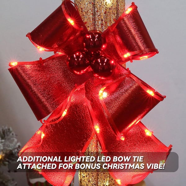 60 in. Outdoor Christmas Decoration Lamp Post with Warm White LEDs and Pre-Lit Red Bow