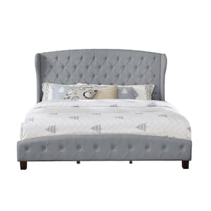 Gray Queen Size Upholstered Shelter Bed