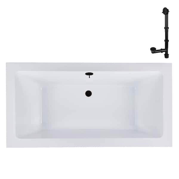 Streamline 60 in. x 32 in. Rectangular Acrylic Soaking Drop-In Bathtub, with Center Drain in Oil Rubbed Bronze