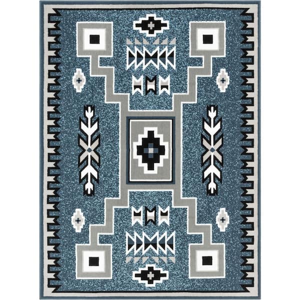 Well Woven Persa Cheyenne Tribal Southwestern Medallion Blue 3 ft. 11 in. x 5 ft. 3 in. Area Rug