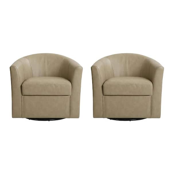 Modern Cream PU Leather Upholstered 360° Swivel Accent Barrel Chair (Set of 2)