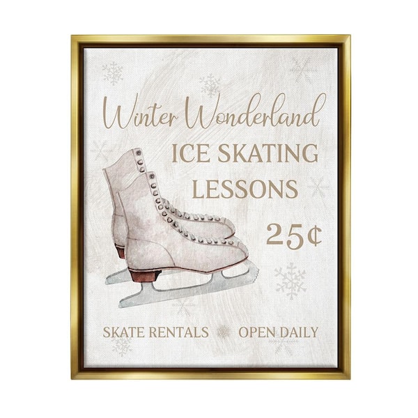 Stupell Industries Skating Lessons Sign by Conrad Knutsen 1 Piece Floater Frame Graphic Print Typography Poster Art Print 21 in. x 17 in.