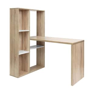 47 in. L-Shape Oak Wood 2 in 1 Writing Desk with Shelves