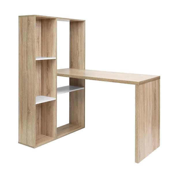 Spaco 47 in. L-Shape Oak Wood 2 in 1 Writing Desk with Shelves QMHM ...