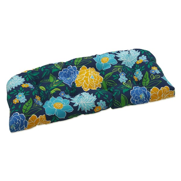 Pillow Perfect Floral Rectangular Outdoor Bench Cushion in Blue
