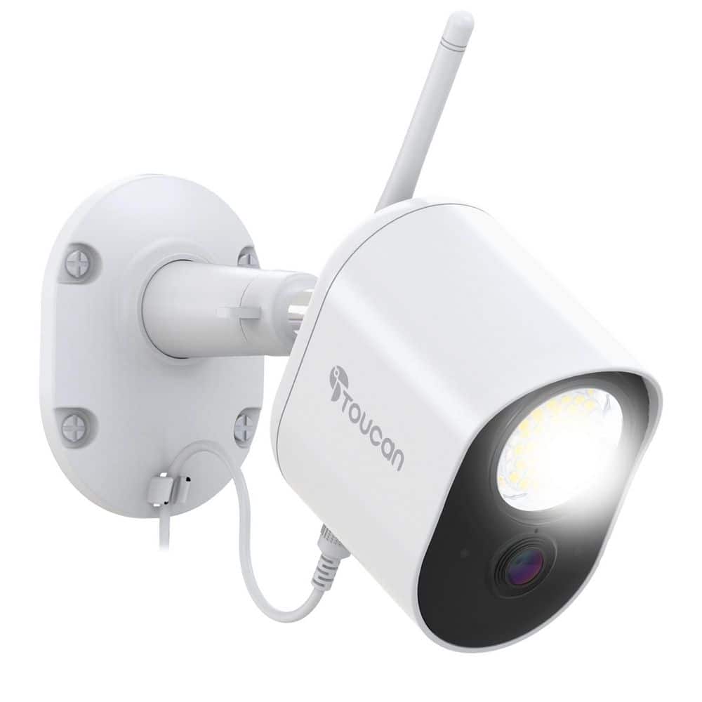 Toucan Wi-Fi Wired Security Floodlight Camera with Two-Way Talk and Live-View, White