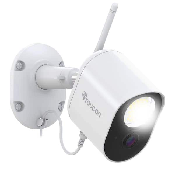 Wi-Fi Wired Security Floodlight Camera with Two-Way Talk and Live-View, White
