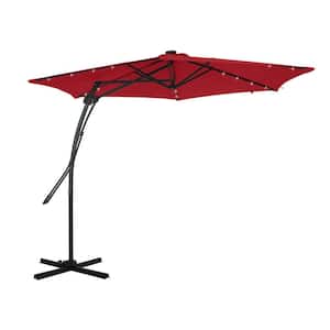 10 ft. Square Cantilever Outdoor Market Umbrella in Red with 360-Degree Rotating Foot Pedal and 24 Light Beads