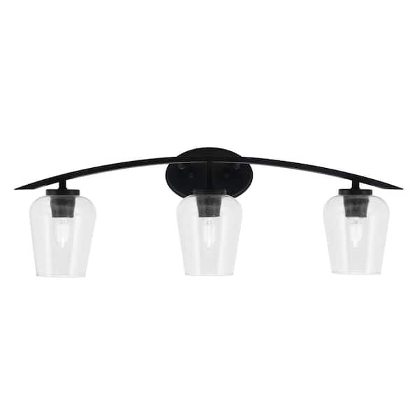 Unbranded Siena 29 in. 3-Light Vanity Light Matte Black with Clear Bubble Glass Shades