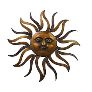 Metal Gold and Black Wall Mounted Sun Face Accent Decor
