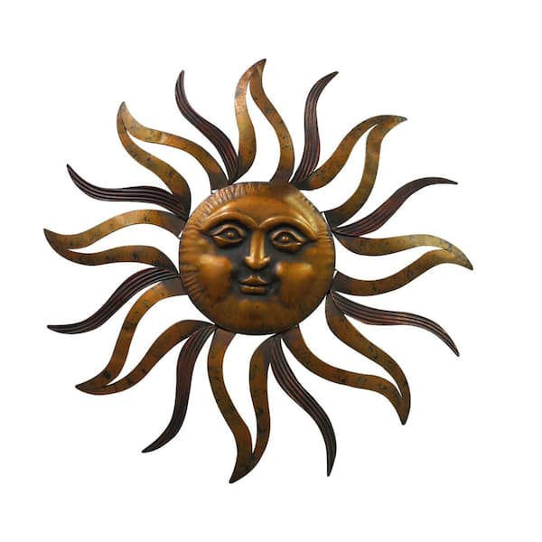 Aoibox Metal Gold and Black Wall Mounted Sun Face Accent Decor