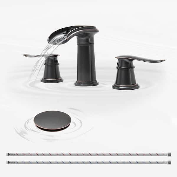 8 in. Widespread Double Handle Bathroom Faucet with Drain Kit Included in Oil Rubbed Bronze