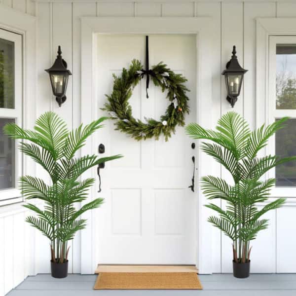 JUJABU 5 ft. Artificial Areca Palm Tree in Pot for Indoor and Outdoor,  2-Pieces/Set Lol.56