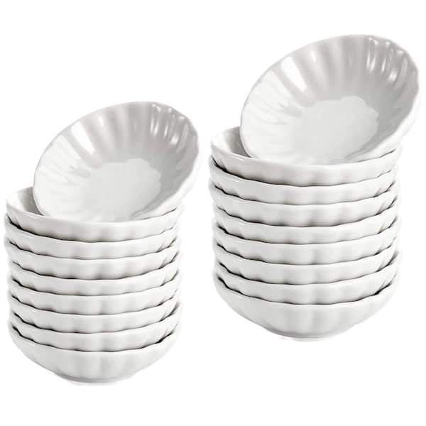 20-Pack 1 oz. Ceramic Mini Pinch Bowl Porcelain Daisy Design Dipping Dish for Condiment, Appetizer, Side Dishes