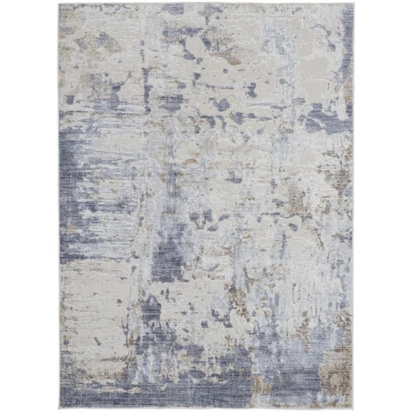 HomeRoots 8 ft. x 10 ft. Ivory, Gray, Blue Abstract Area Rug