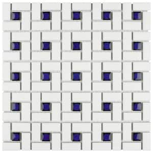 Spiral Blue and White 12-1/2 in. x 12-1/2 in. Porcelain Mosaic Tile (11.1 sq. ft./Case)
