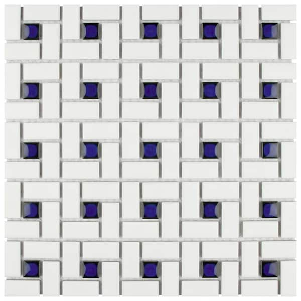 Spiral Blue and White 12-1/2 in. x 12-1/2 in. Porcelain Mosaic Tile (11.1 sq. ft./Case)