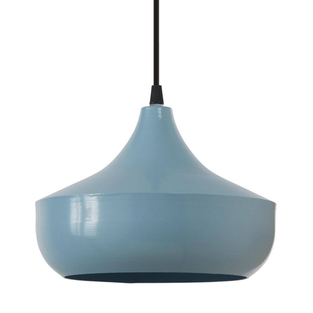 Powder Blue Metal Dome Pendant Light with Adjustable Height