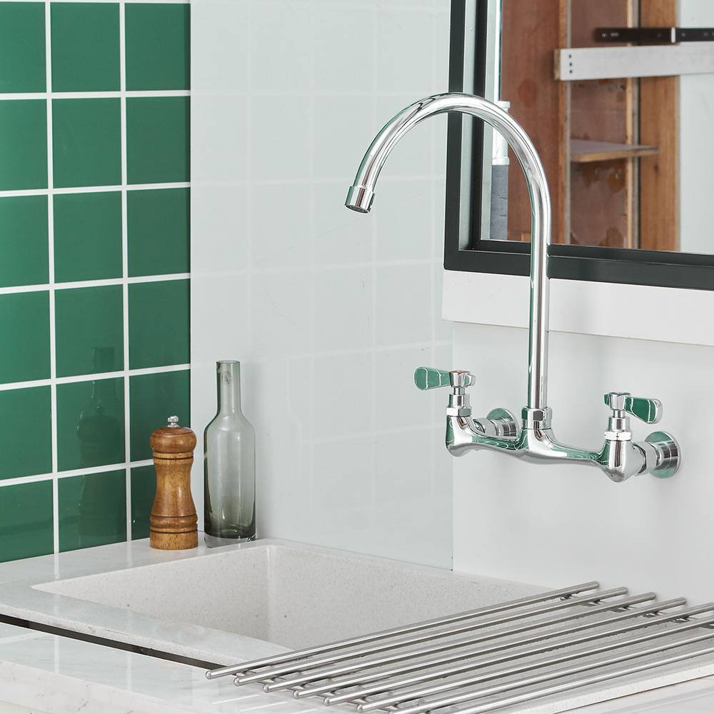 Polished Chrome Double Handle Wall Mount Kitchen Faucet