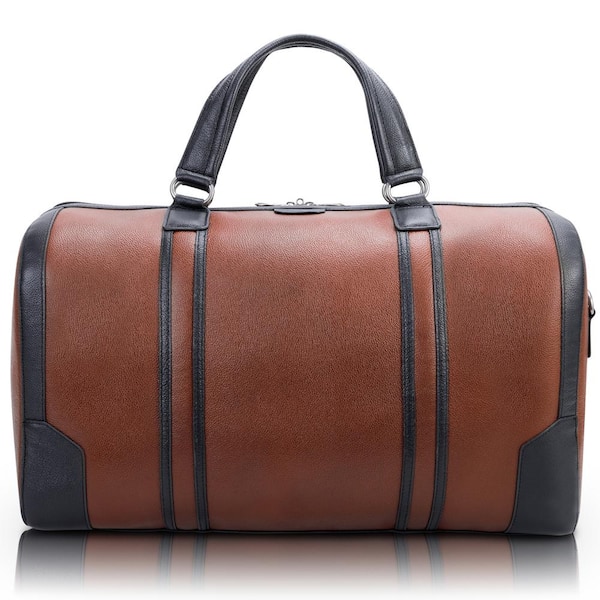 McKLEIN Kinzie, 20 in. Brown Pebble Grain Calfskin Leather 2-Tone, Tablet Carry-All Duffel