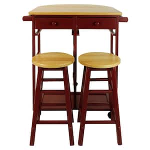 Red Breakfast Cart with Drop-Leaf Table
