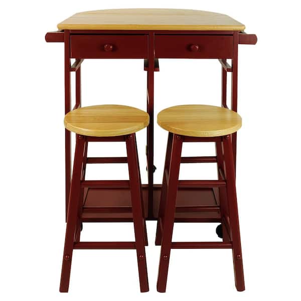 Casual Home Red Breakfast Cart with Drop-Leaf Table