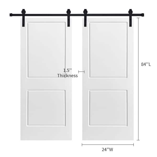 Double Modern 2-Panel 24 in. x 84 in. MDF White Barn Sliding Door With Hardware kit