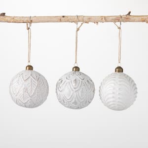 4 in. White Patterned Ornament (Set of 3)
