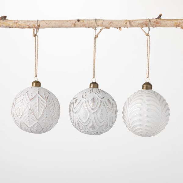 SULLIVANS 4 in. White Patterned Ornament (Set of 3) OR10316 - The Home ...
