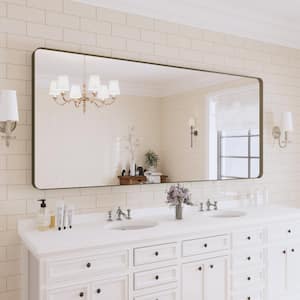 72 in. W x 32 in. H Large Rectangular Framed Wall Mounted Bathroom Vanity Mirror in Brushed Bronze