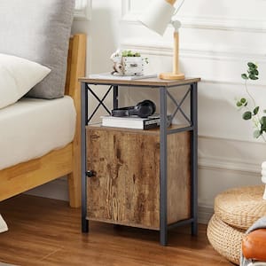 End Table, X-design Farmhouse Nightstand Sofa Table with Storage locker for Living Room and Bedroom Brown，26"Tx13"Wx16"L