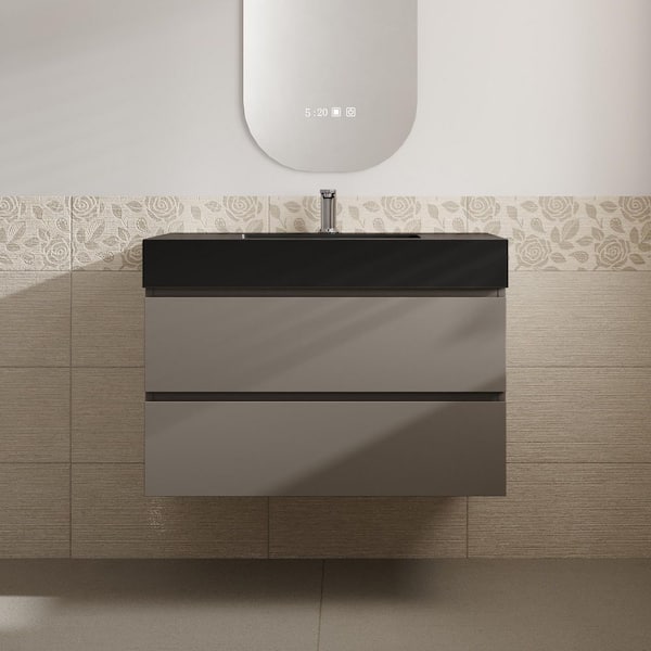 Aaby 36 in. W x 18 in. D x 25 in . H Wall Mounted Floating Bath Vanity Cabinet in Gray with Quartz Top and Sink