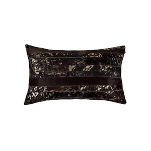 Torino Madrid Cowhide Chcoloate & Gold Animal Print 12 in. x 20 in. Throw Pillow