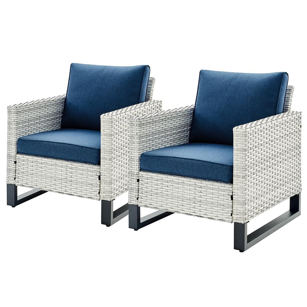 Pocassy LightBeige Wicker Outdoor Patio Lounge Chair with CushionGuard Blue Cushions (2-Pack)