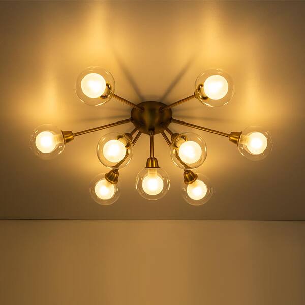 HUOKU Luna 9-Light 27.6 in. W Sputnik Ceiling Light Modern Brass