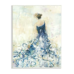 Women's Abstract Fashion Dress Fluid Blue Curves By Lisa Ridgers Unframed Print Abstract Wall Art 10 in. x 15 in.