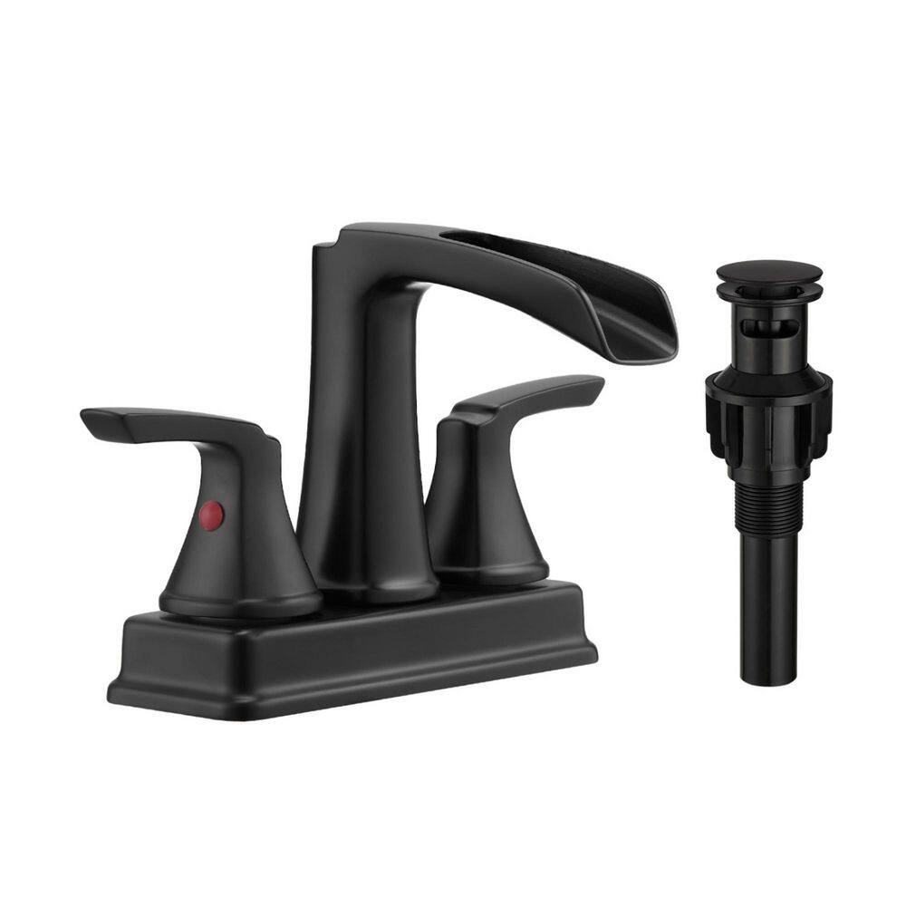 4 in. Centerset 2-Handle Waterfall Bathroom Sink Faucet Brass Construction with Pop-Up Drain in Matte Black price history on PriceWatchPro