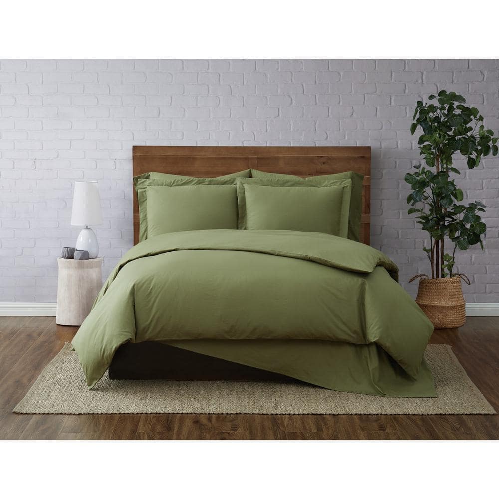 Brooklyn Loom Solid Cotton Percale 2Piece Olive Green Twin XL Duvet