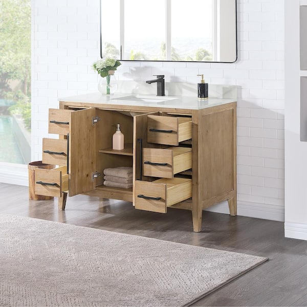 Laurel 48 in. W x 22 in. D x 34 in. H Single Sink Bath Vanity in Weathered Fir with Calacatta White Quartz Top