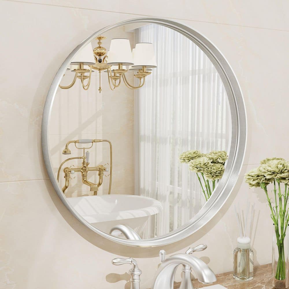 18 in. W x 18 in. H Round Aluminum Alloy Framed French Cleat Mounted Wall Decor Bathroom Vanity Mirror in Brushed Silver price history on PriceWatchPro