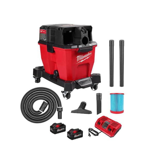 Milwaukee M18 FUEL 9 Gal. Cordless DUAL-BATTERY Wet/Dry Shop Vacuum Kit with (2) 8.0 ah Batteries, Filter, Hose, and Accessories