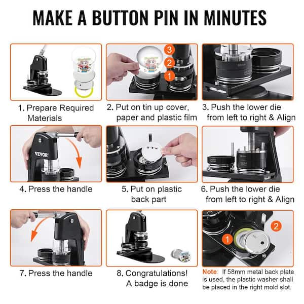 VEVOR Button Maker Machine Badge Pin Machine 3 75mm 500 Parts Press Kit