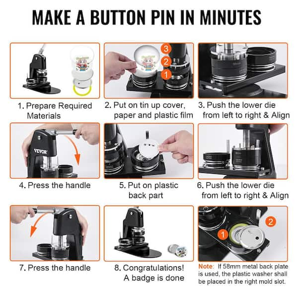  Button Maker Machine Pin Press Machine, Button Badge Maker  Machine 58mm (2.25in), Installation-Free Pin Badge Making Machine with 100  pcs Button Making Supplies & Circle Cutter