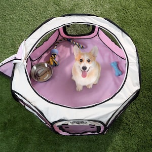 33 in. x 33 in. Portable Pop Up Pet Play Pen with Carrying Bag in Pink