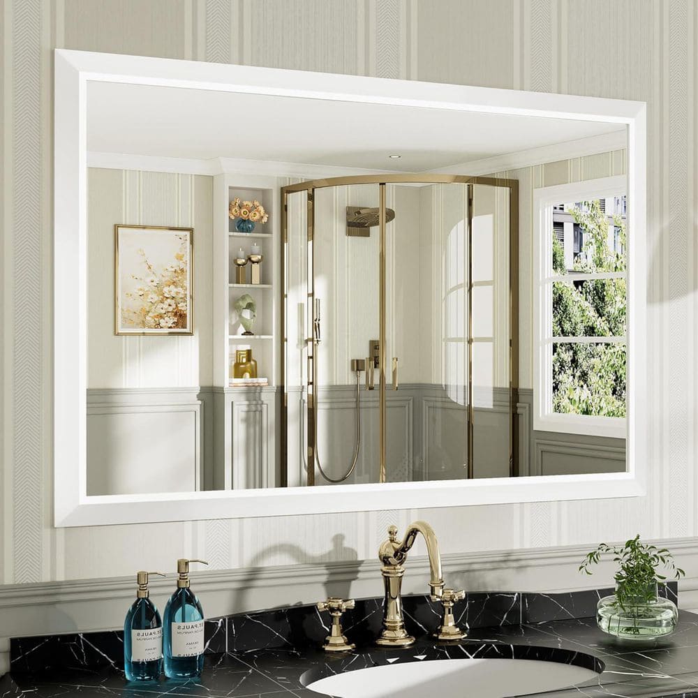 48 in. W x 32 in. H Rectangular Framed French Cleat Wall Mounted Tempered Glass Bathroom Vanity Mirror in White price history on PriceWatchPro