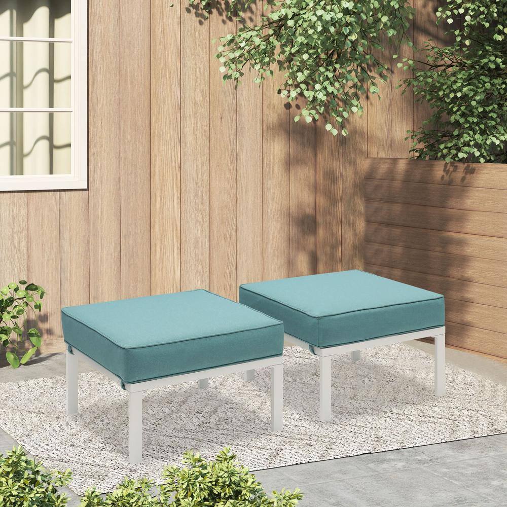 SUNVIVI Aluminum Frame Outdoor Ottoman with Turquoise Cushion, 2 Ottomans Included XB-HJ05-WT ...