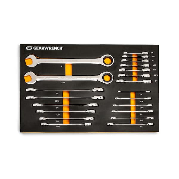 GEARWRENCH 21-Piece 72T SAE Standard and Stubby Ratcheting Wrench Set with EVA Foam Tray