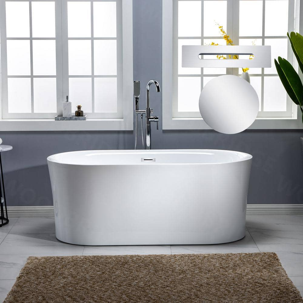 Woodbridge Reims 29.5-in x 59-in White with Polished Chrome Trim Acrylic  Oval Freestanding Soaking Bathtub with Drain (Center Drain) in the Bathtubs  department at